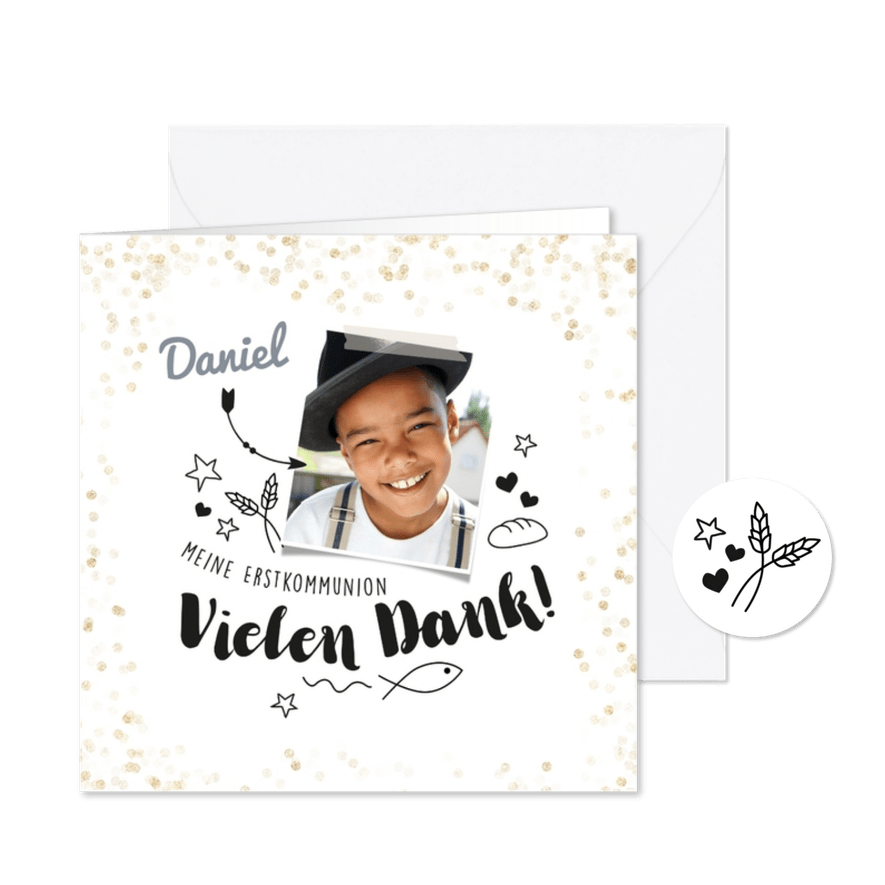 Danksagung zur Kommunion Foto und Doodles - Karteneindruck