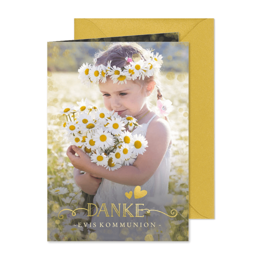 Danksagung zur Kommunion Fotokarte Goldlook - Karteneindruck