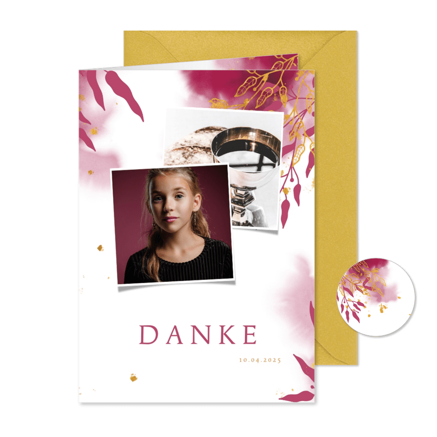 Danksagung zur Kommunion Fotos botanisch - Karteneindruck
