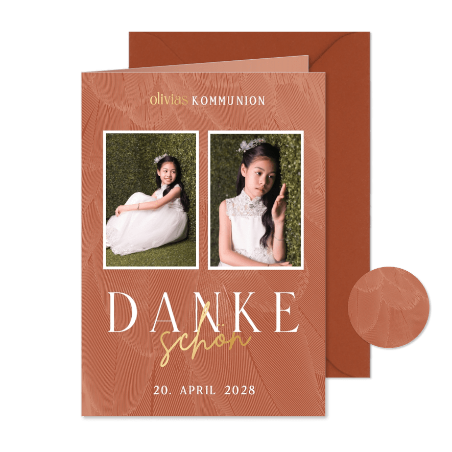 Danksagung zur Kommunion Goldschrift & Fotos - Karteneindruck
