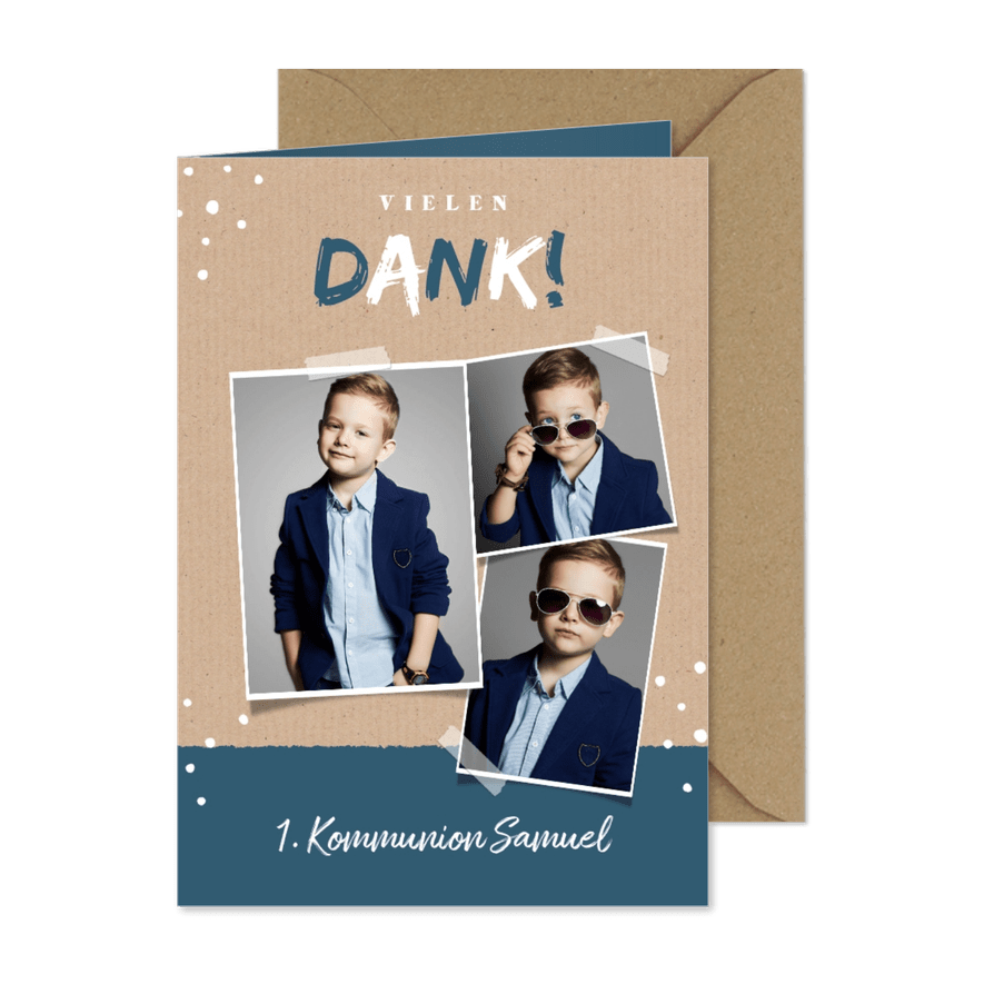 Danksagung zur Kommunion Kraftpapier Fotocollage - Karteneindruck
