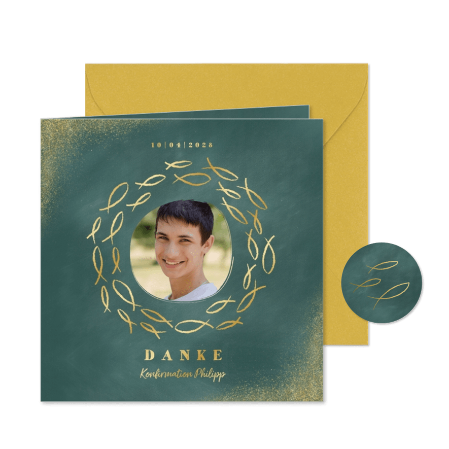 Danksagung zur Konfirmation Foto und Goldfische - Karteneindruck
