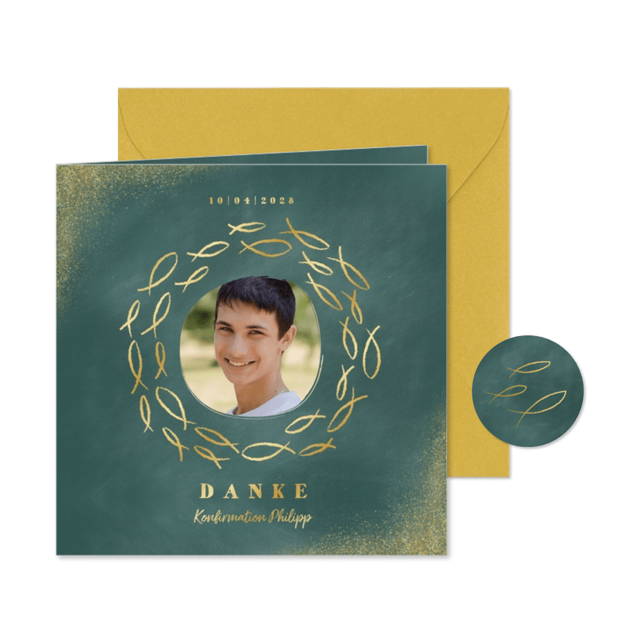 Danksagung zur Konfirmation Foto und Goldfische - Karteneindruck
