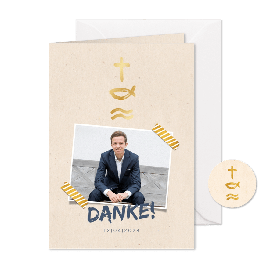 Danksagung zur Konfirmation Foto & Symbole - Karteneindruck
