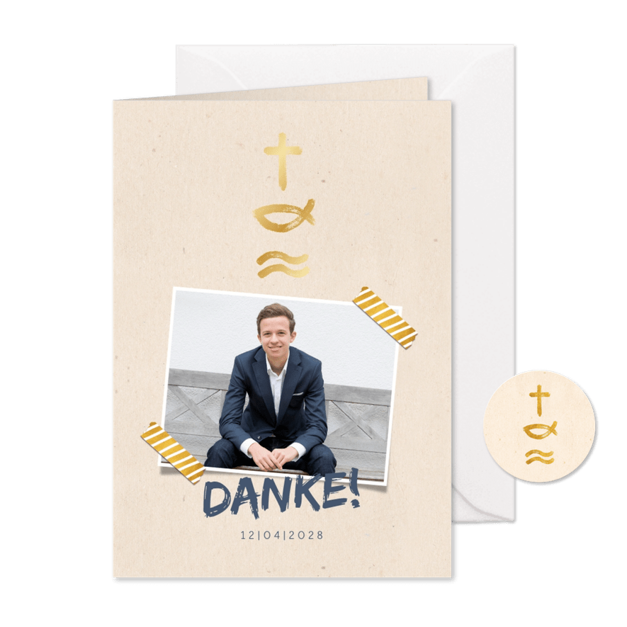 Danksagung zur Konfirmation Foto & Symbole - Karteneindruck