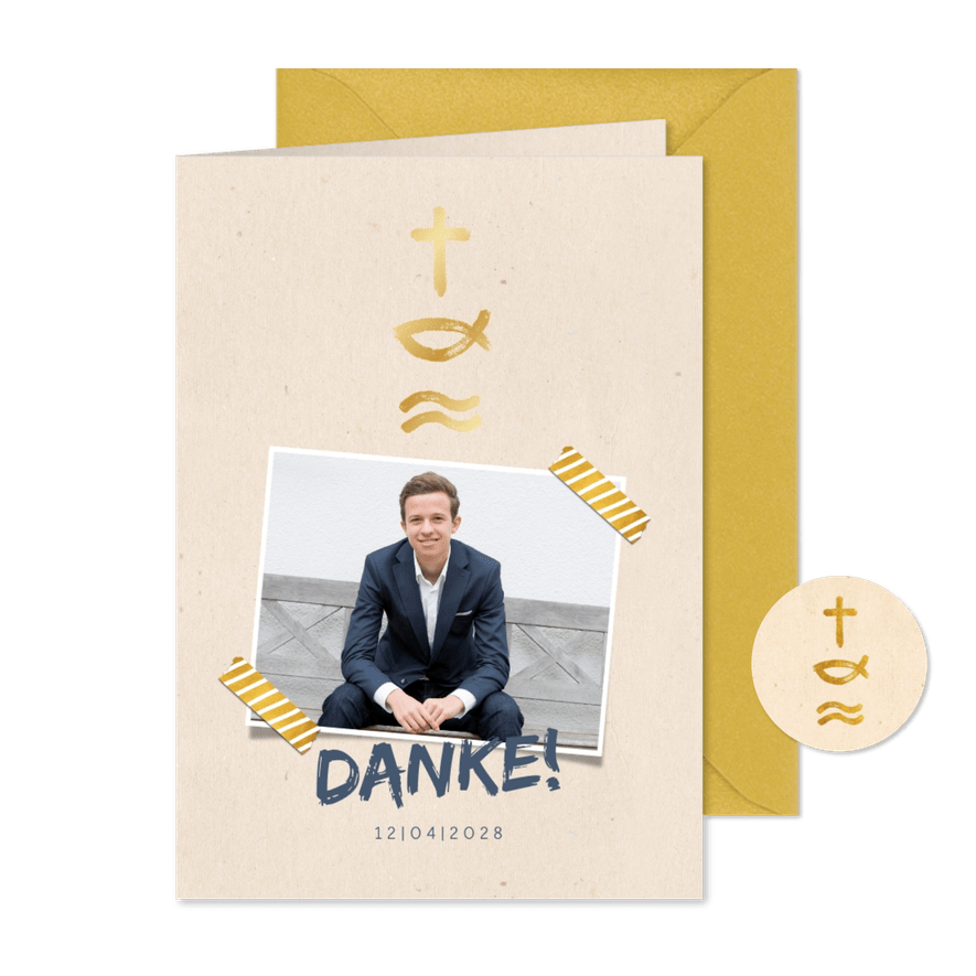 Danksagung zur Konfirmation Foto & Symbole - Karteneindruck
