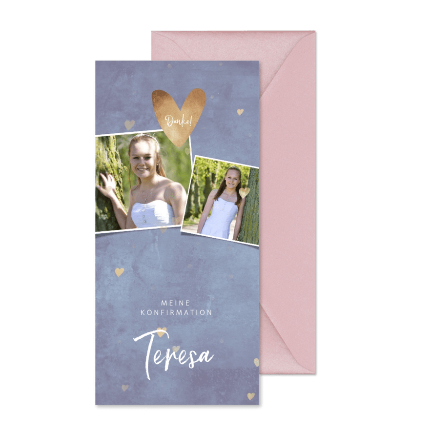 Danksagung zur Konfirmation Herzen & Fotocollage - Kartenvorschau