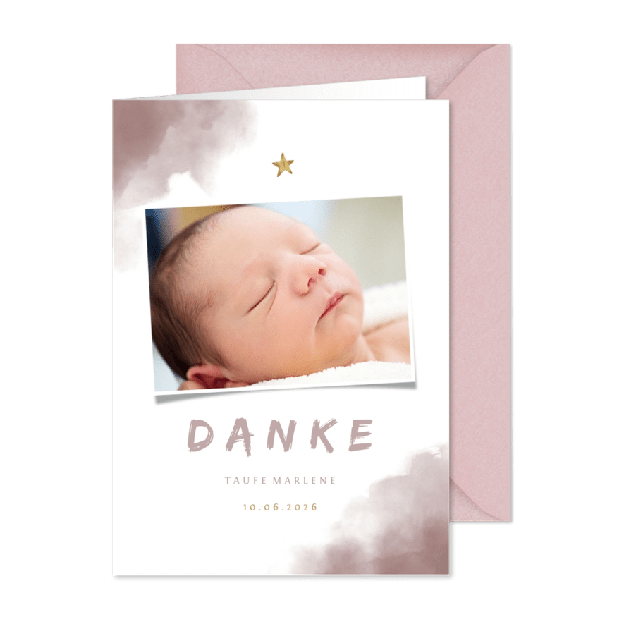 Danksagung zur Taufe Foto rosa Aquarell - Karteneindruck
