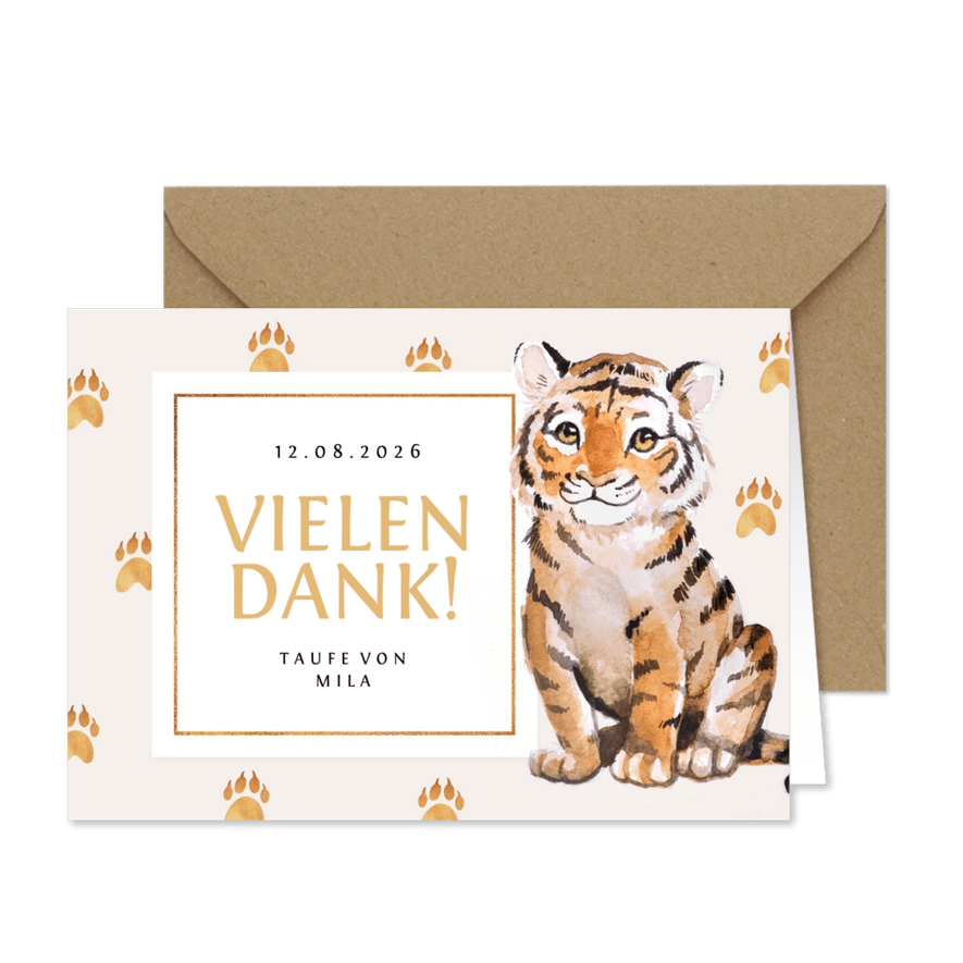 Danksagung zur Taufe süßer Tiger Fotos innen - Kartenvorschau
