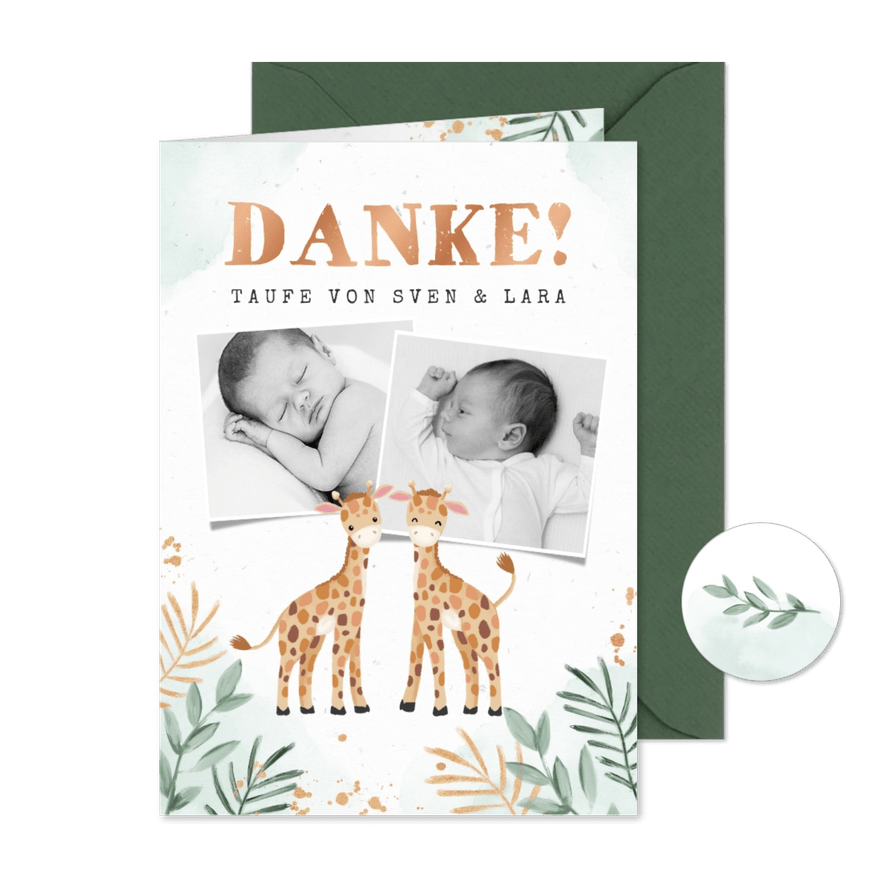 Danksagung Zwillinge Fotos niedliche Giraffen - Karteneindruck