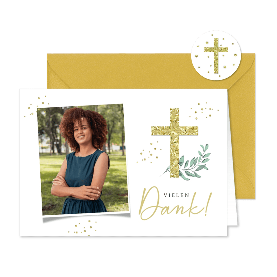 Danksagungskarte Firmung Foto, Zweig & Kreuz - Karteneindruck
