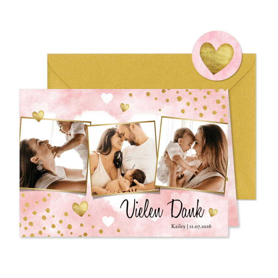 Danksagungskarte Geburt Bilderreihe rosa - Karteneindruck