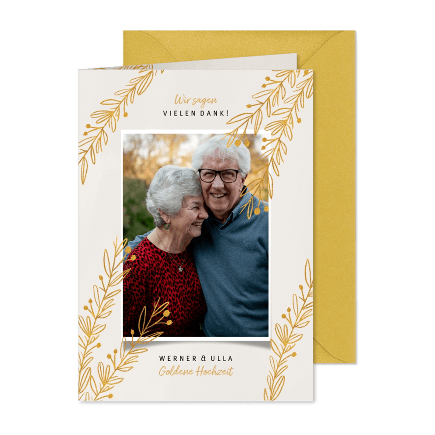Danksagungskarte Goldene Hochzeit Foto & Zweige - Karteneindruck
