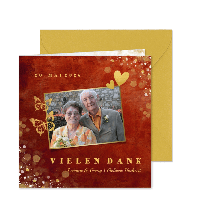 Danksagungskarte Goldene Hochzeit Foto & Gold - Karteneindruck

