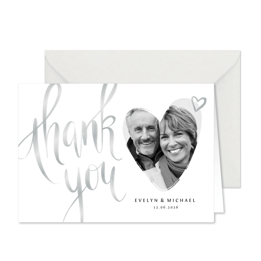 Danksagungskarte Hochzeitstag Foto in Herz - Karteneindruck
