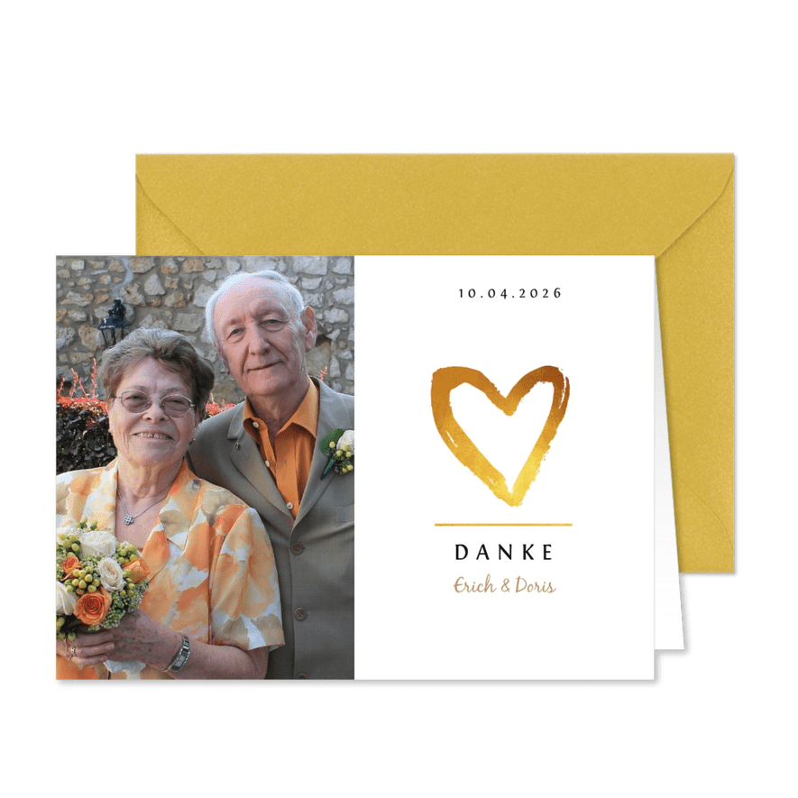 Danksagungskarte Hochzeitstag Foto und Herz - Karteneindruck
