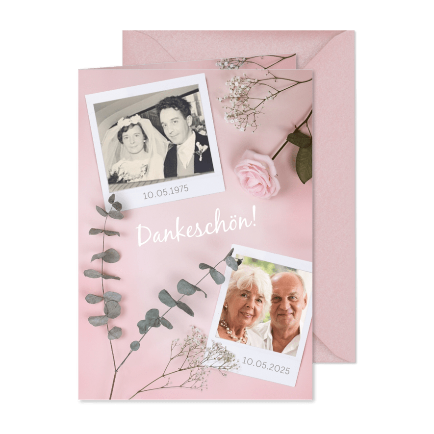 Danksagungskarte Hochzeitstag Fotos & Rose - Karteneindruck