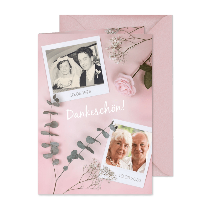 Danksagungskarte Hochzeitstag Fotos & Rose - Karteneindruck