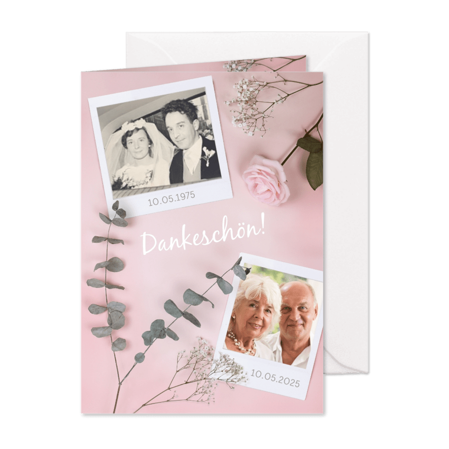 Danksagungskarte Hochzeitstag Fotos & Rose - Karteneindruck
