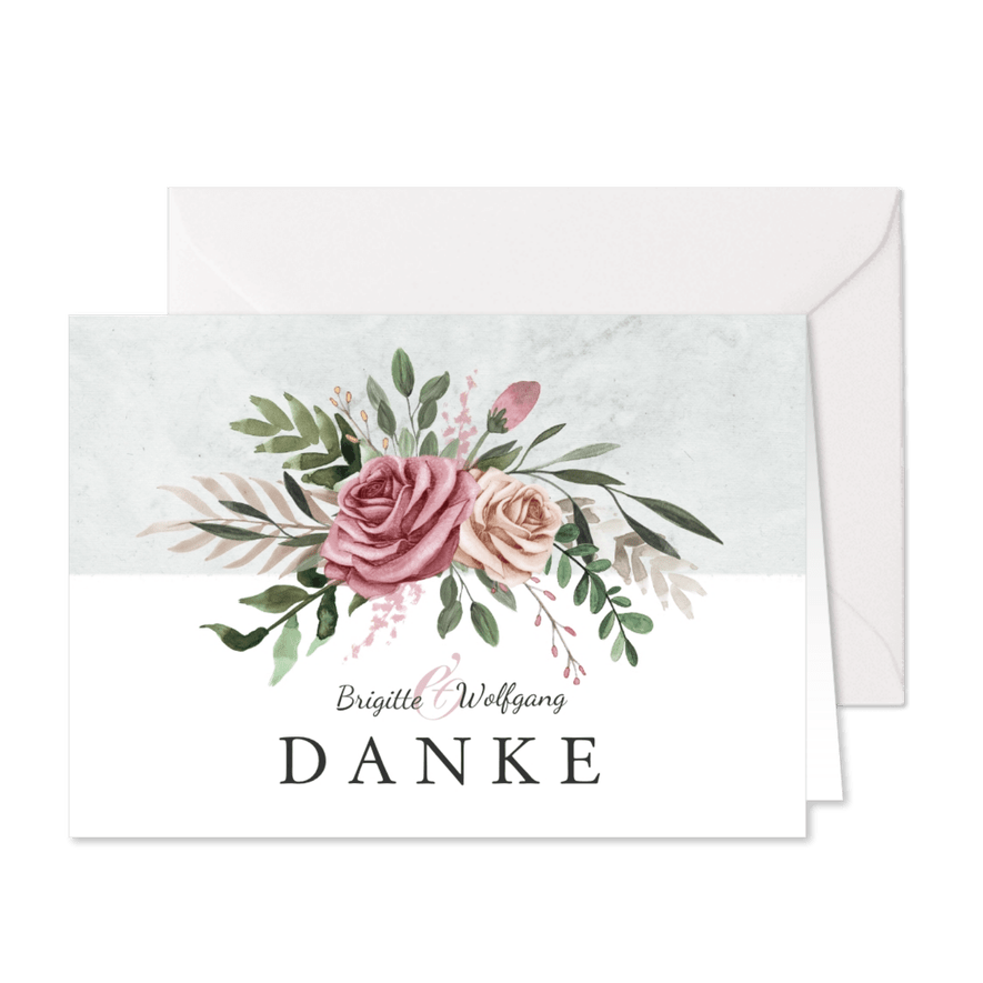 Danksagungskarte Hochzeitstag Rosenstrauß - Karteneindruck
