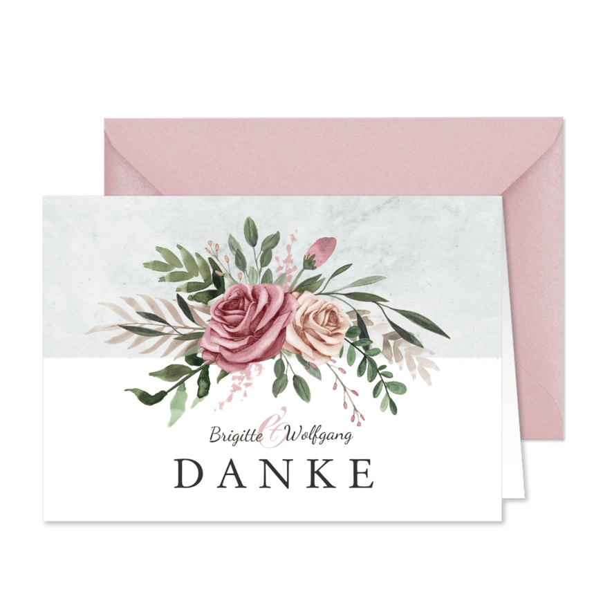 Danksagungskarte Hochzeitstag Rosenstrauß - Kartenvorschau
