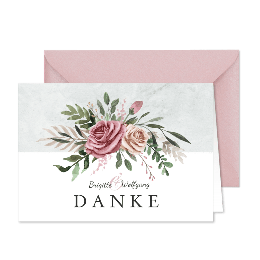 Danksagungskarte Hochzeitstag Rosenstrauß - Karteneindruck
