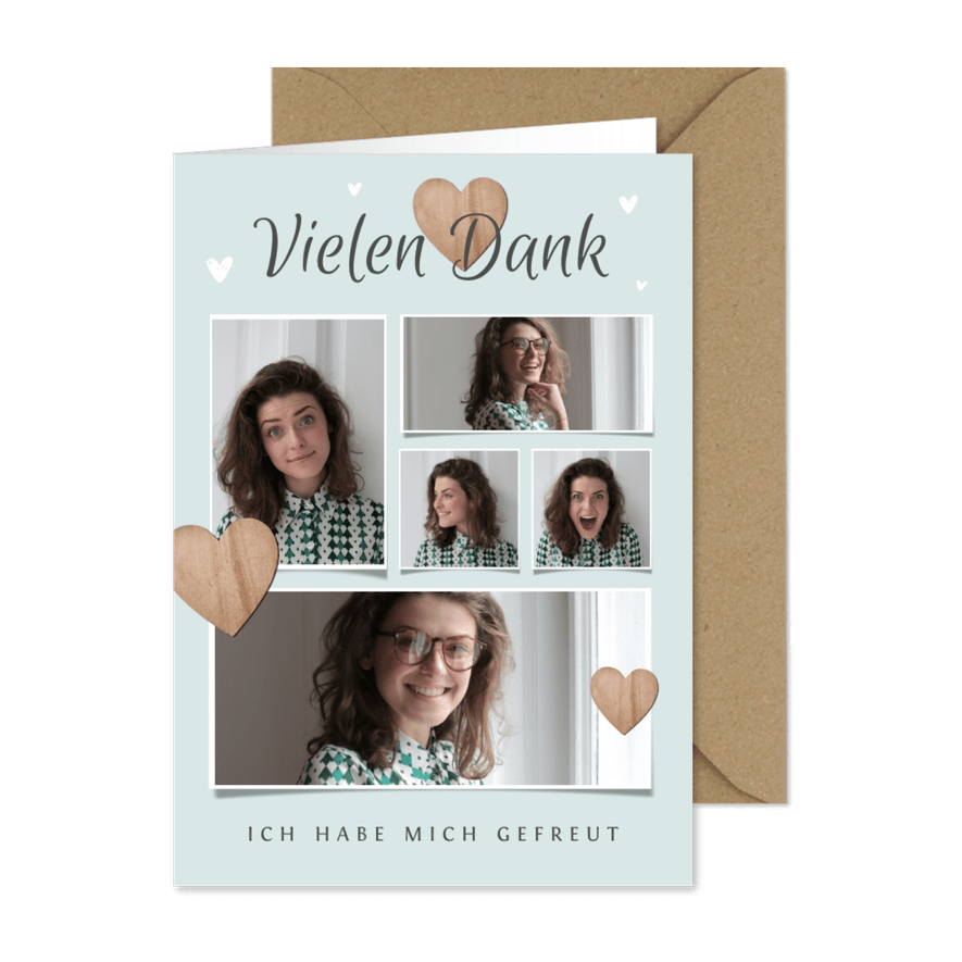 Danksagungskarte Jugendweihe Fotos & Herzen - Karteneindruck
