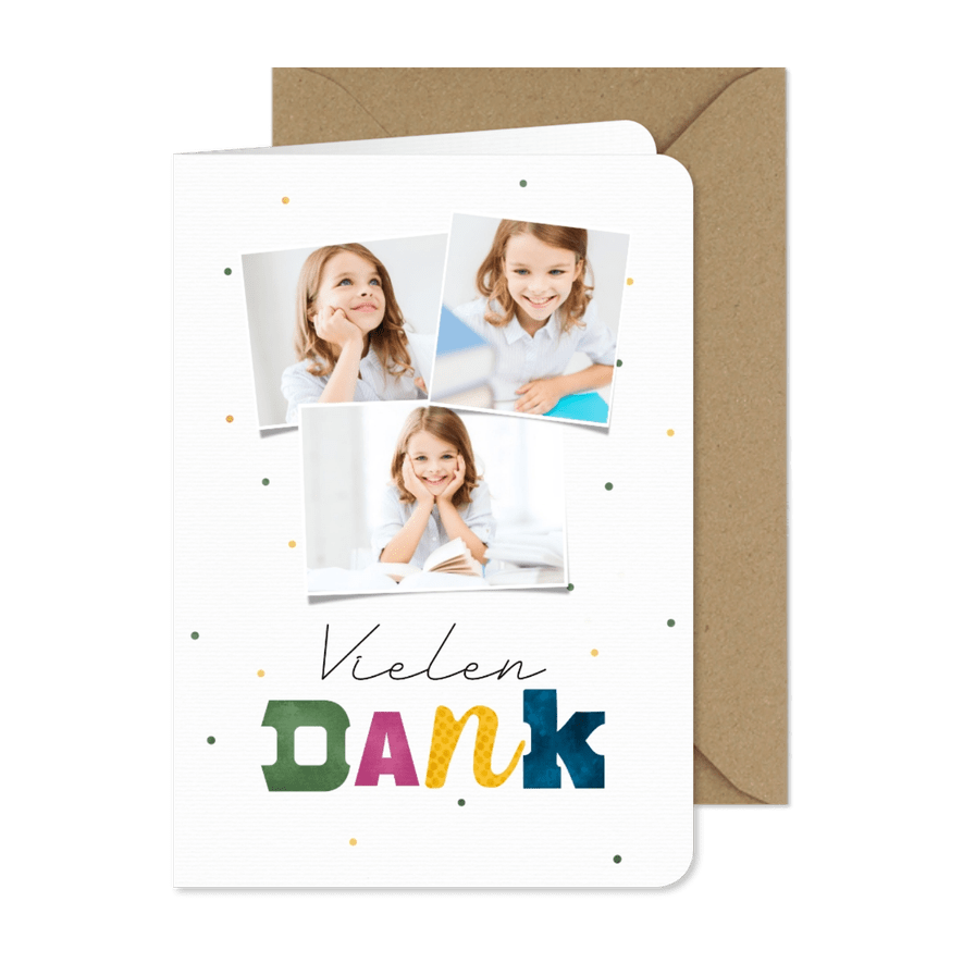 Danksagungskarte Schulanfang Fotocollage bunte Buchstaben - Karteneindruck
