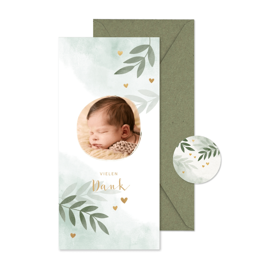 Danksagungskarte Taufe Foto botanisch grün - Karteneindruck