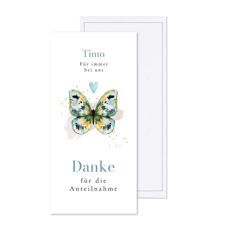 Danksagungskarte Trauer blauer Schmetterling in Aquarell - Karteneindruck