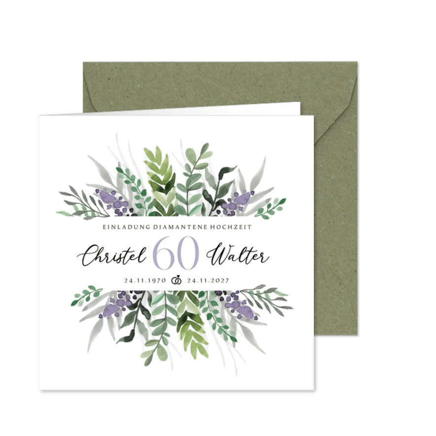Diamantene Hochzeit Einladung botanisch - Karteneindruck
