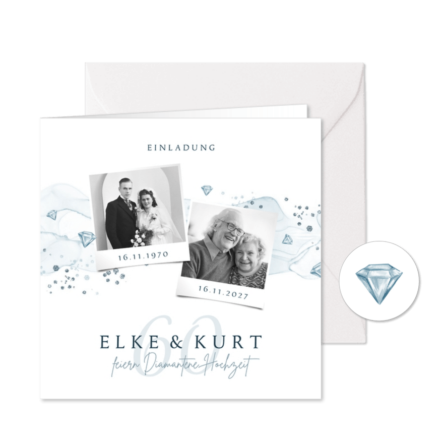 Diamantene Hochzeit Einladungskarte Fotocollage - Karteneindruck
