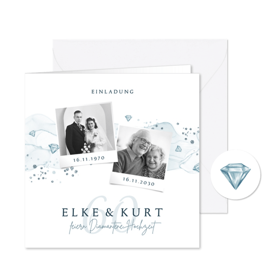 Diamantene Hochzeit Einladungskarte Fotocollage - Karteneindruck
