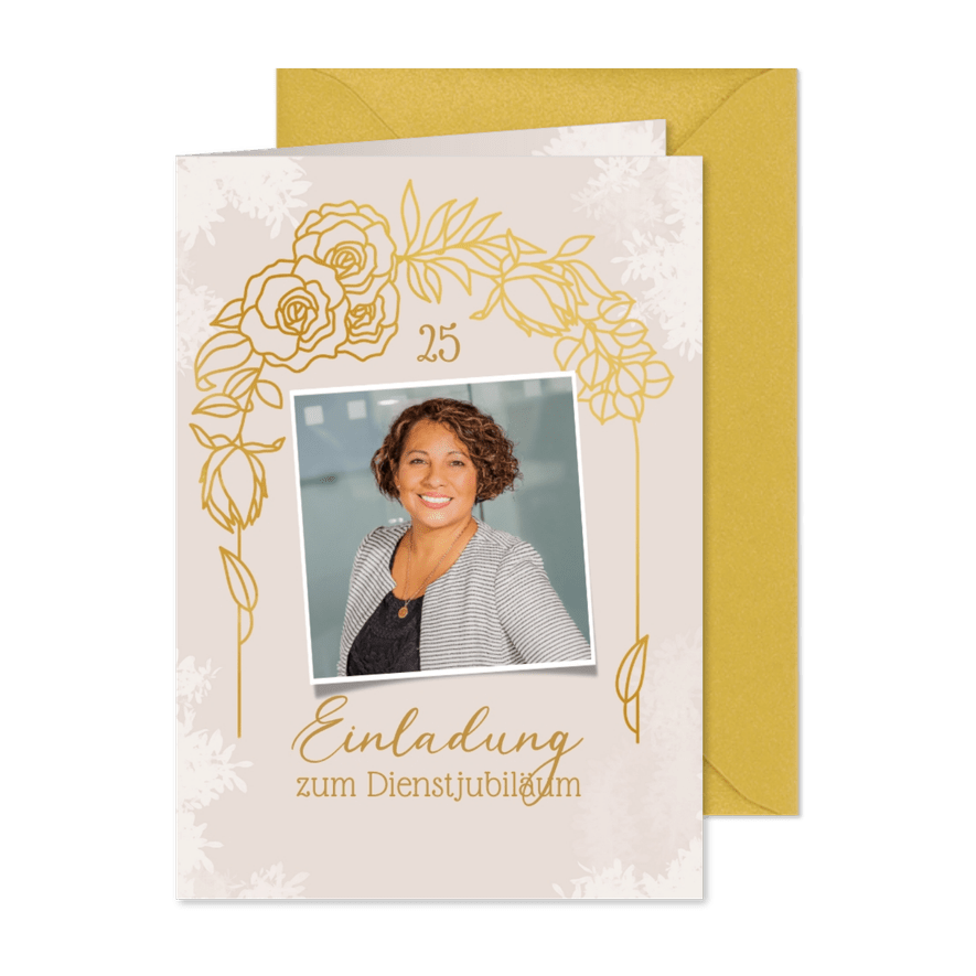 Dienstjubiläum Einladung mit Foto und Ranken - Karteneindruck

