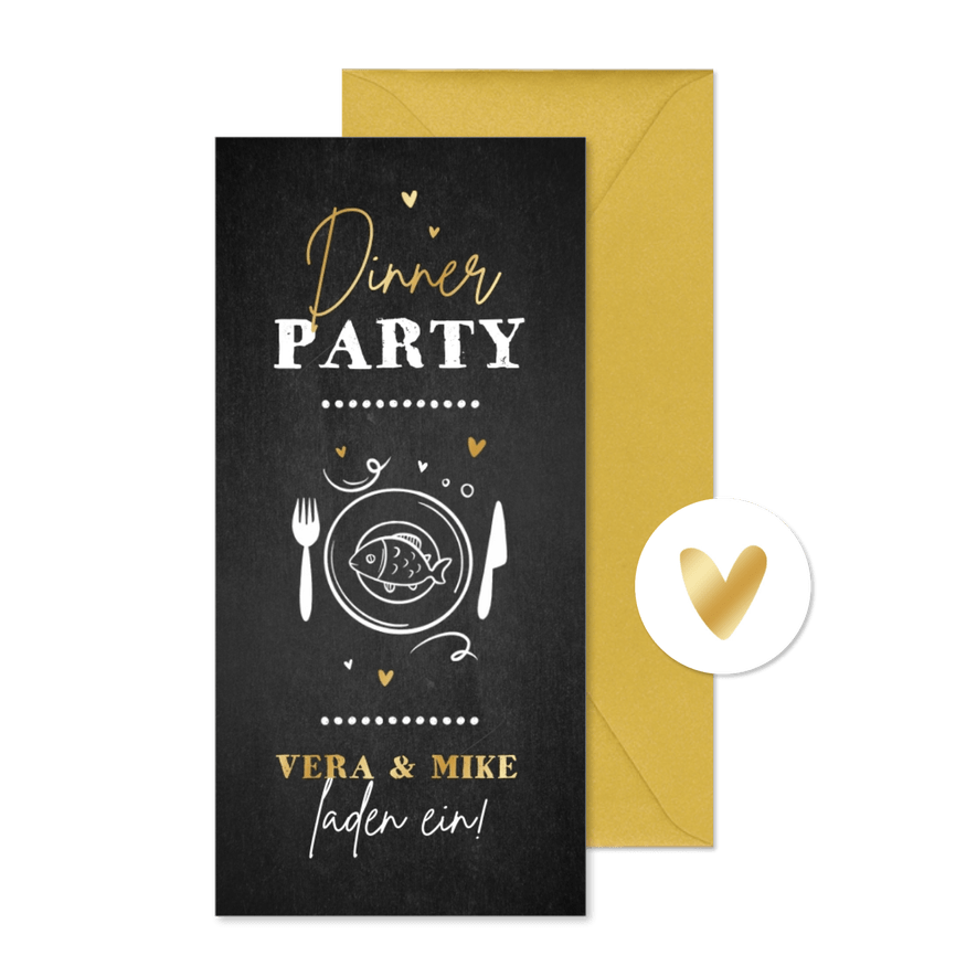 Dinnerparty Einladung mit Golddruck - Karteneindruck