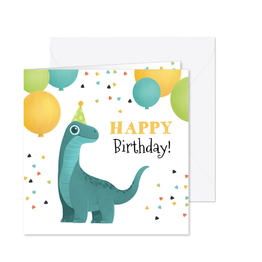 Dino-Geburtstagskarte mit Luftballons - Karteneindruck