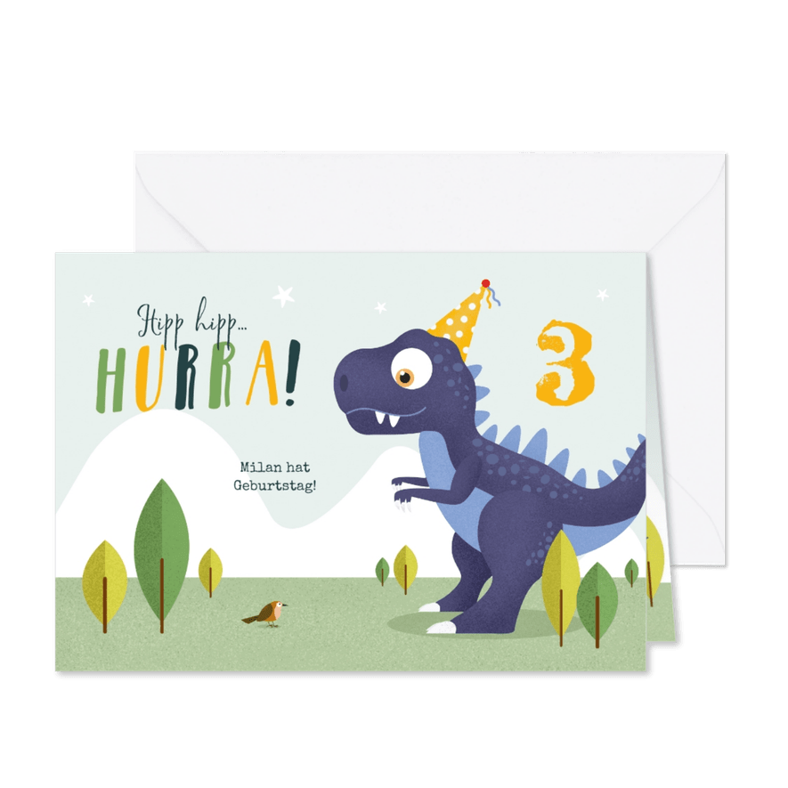 Dino-Glückwunschkarte Geburtstag - Karteneindruck
