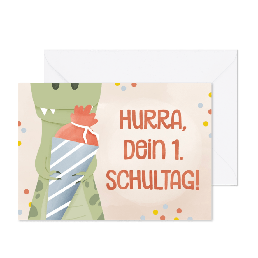 Dinokarte Glückwunsch Schulanfang - Karteneindruck