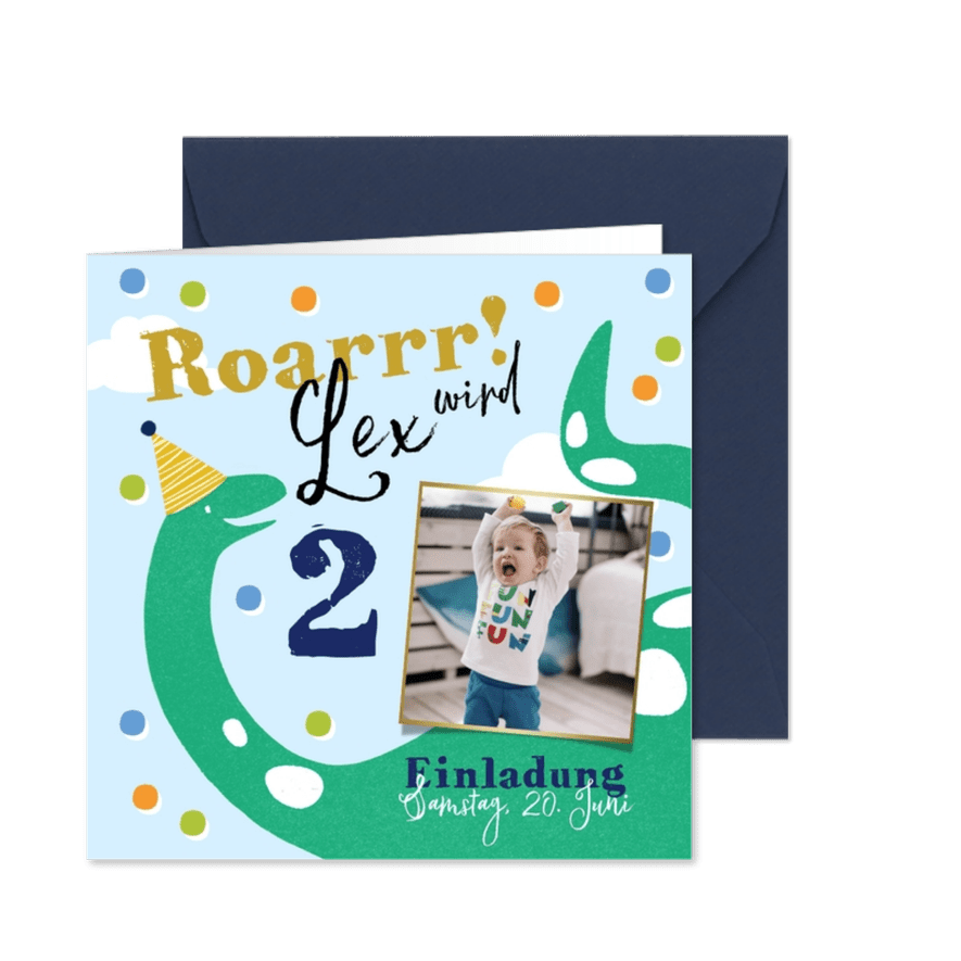 Dinosaurier Einladung 2. Kindergeburtstag - Karteneindruck