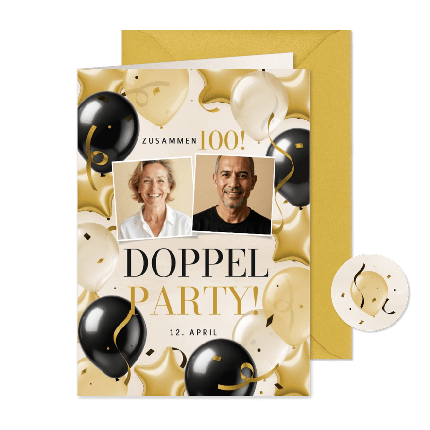 Doppelparty 100 Einladungskarte Fotos Luftballons - Karteneindruck
