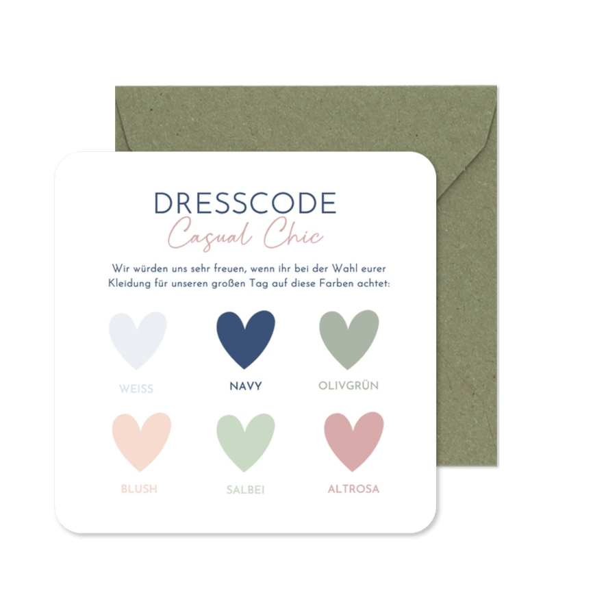 Dresscode Hochzeitskarte Kleiderordnung Farben - Karteneindruck
