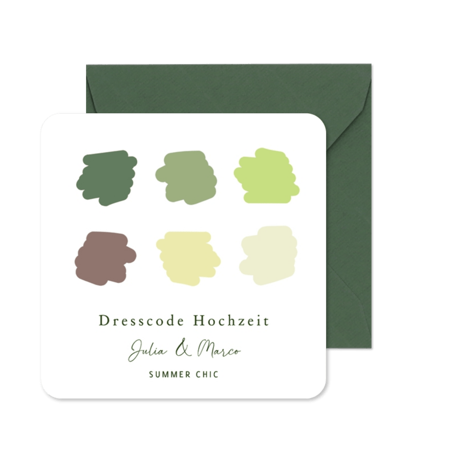 Dresscodekarte Summer Chic Sommerhochzeit Farbwahl - Karteneindruck
