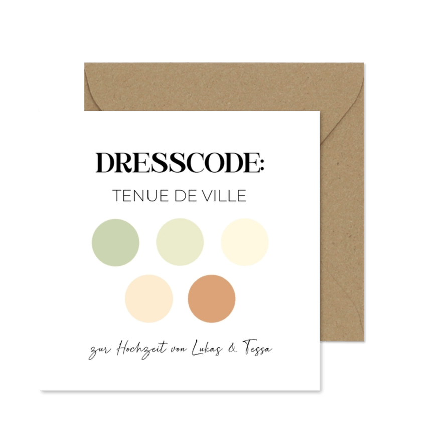 Dresscodekarte Tenue de Ville Farbpalette Hochzeit - Karteneindruck
