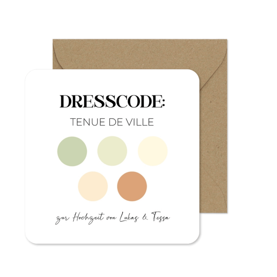 Dresscodekarte Tenue de Ville Farbpalette Hochzeit - Karteneindruck