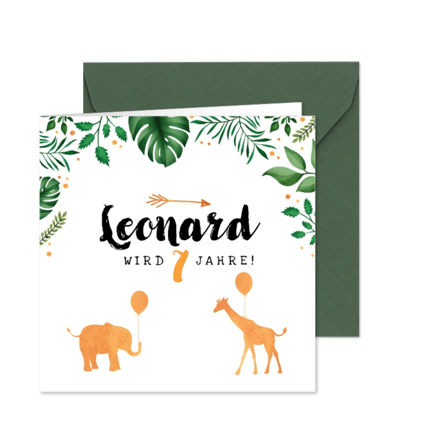 Dschungel-Einladung zum 7. Kindergeburtstag - Karteneindruck