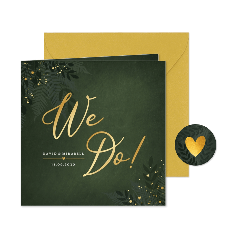 Dunkelgrün Hochzeitseinladung Botanisch Goldkleckse - Karteneindruck