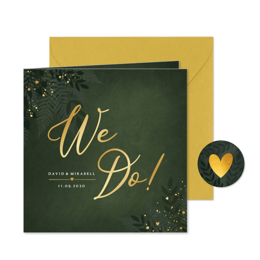 Dunkelgrün Hochzeitseinladung Botanisch Goldkleckse - Kartenvorschau