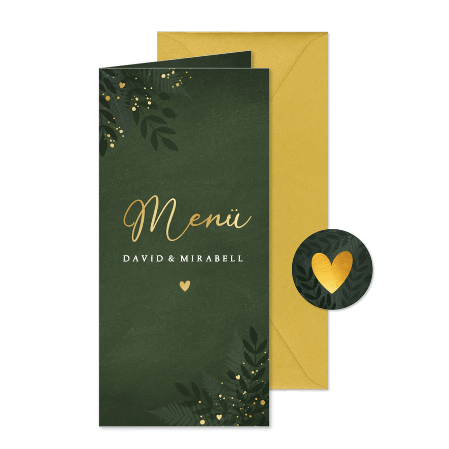 Dunkelgrün Menükarte Botanisch Goldkleckse - Karteneindruck