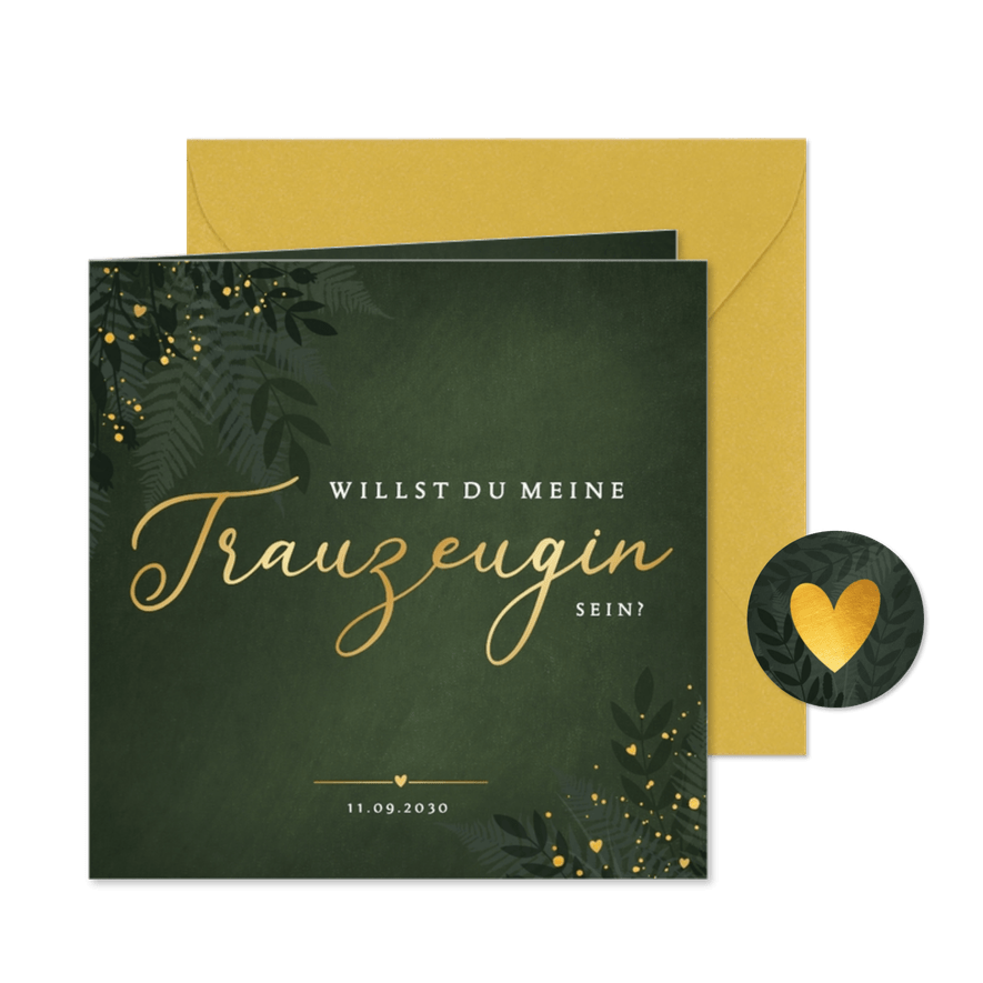 Dunkelgrün Trauzeugin fragen Botanisch Goldkleckse - Karteneindruck
