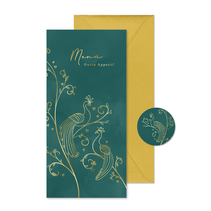 Edle Menükarte filigrane Pfauen - Karteneindruck
